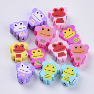 Handmade Polymer Clay Beads, Monkey, Mixed Color, 9~11x9~11x4~5mm, Hole: 1.6mm(X-CLAY-S093-23)