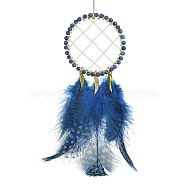 Natural Lapis Lazuli Woven Net/Web with Feather Wall Hanging Decoration, with Brass Finding, for Home Offices Amulet Ornament, 240~290x57x4mm(HJEW-JM01222-03)