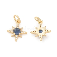 Eco-Friendly Brass Micro Pave Cubic Zirconia Charms, with Jump Ring & Glass, Lead Free & Cadmium Free, Long-Lasting Plated, Sparkling Star Charm, Real 18K Gold Plated, 14x12x3mm, Hole: 3.5mm(KK-I698-28G)