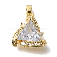 Brass Micro Pave Cubic Zirconia Pendants, with Jump Ring Charms, Triangle, 18x16x9mm, Hole: 4x3mm(KK-B122-01C-G)