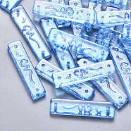 Transparent Spray Painted Glass Links connectors, with Glitter Powder, Rectangle, Dodger Blue, 30x7x3mm, Hole: 1.2mm(GLAA-S190-008A-03)