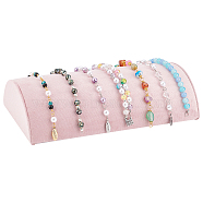 Velvet Covered Wood Bracelet Display Stands, Half Round, Pink, 25.7x14x6.1cm(BDIS-WH0002-10)
