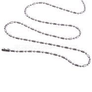 304 Stainless Steel Ball Chain Necklaces, Ball & Bar Beaded Necklaces, Stainless Steel Color, 26 inch, Round: 2.4mm, Oval: 2.4x5mm(CHS-O007-C-2.4mm)