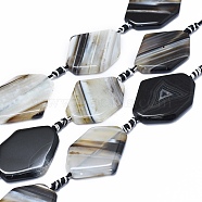 Natural Banded Agate/Striped Agate Beads Strands, Dyed & Heated, Rhombus, Colorful, 38~40x27~30x5.5~7mm, Hole: 2~3mm, about 8pcs/strand, 15.5 inch(39.5cm)(G-I245-59B)