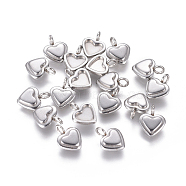 304 Stainless Steel Pendant Cabochon Settings, Heart, Stainless Steel Color, 10x7x2.2mm, Hole: 2mm(STAS-F222-025)