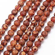 Tibetan Style 3-Eye dZi Beads , Natural Weathered Agate Bead Strands, Round, Dyed & Heated, 8mm, Hole: 1mm, about 23pcs/strand, 7.5 inch(G-K166-02-8mm-L2-07)