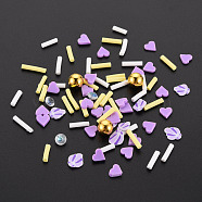 Handmade Polymer Clay Cabochons, Fashion Nail Art Decoration Accessories, with Acrylic Rhinestone, Mixed Shapes, Medium Purple, 4~6x1.5~6.5x0.5~6mm(CLAY-N006-152)