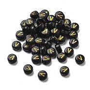 Plating Opaque Acrylic Beads, Golden Metal Enlaced, Flat Round with Letter, Letter V, 7x3.5mm, Hole: 1.2mm, about 3846pcs/500g(OACR-R005-03V)