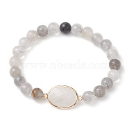 8mm Round Natural Cloudy Quartz Beaded Stretch Bracelets, Faceted Oval Natural Quartz Crystal Link Bracelets for Women Men, Inner Diameter: 2-1/4 inch(5.8cm)(BJEW-JB10572)