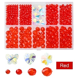 DIY Glass Beads & Charms Jewelry Making Finding Kit, Rondelle & Butterfly & Heart & Flower, Red, 4~14x4~15x3~7mm, Hole: 0.4~1.6mm(DIY-YW0008-98C)