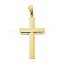 PVD Vacuum Plating 304 Stainless Steel Pendants, Religion, Cross Charm, Golden, 43.5x24x3.5mm, Hole: 9x4.8mm(STAS-Z080-08G)