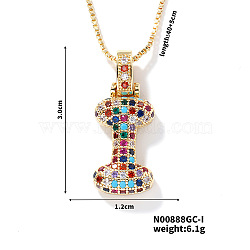 Brass Pave Colorful Cubic Zirconia Letter Pendant Box Chain Necklaces, Golden, Letter I, 15.75 inch(40cm)(NU0575-9)