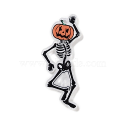 Halloween Theme Opaque Acrylic Pendants, Skeleton with Pumpkin , Green, 49.5x21.5x2.4mm, Hole: 1.6mm(SACR-Z006-02B)