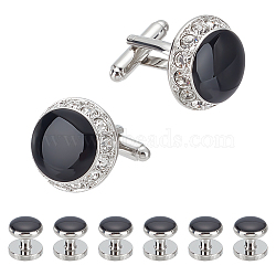 WADORN 1 Set Brass Rhinestone Cufflinks for Men, with Enamel, Flat Round, Platinum, 26x18x19mm(KK-WR0001-11)