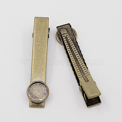 Brass Alligator Hair Clip Settings, Antique Bronze, 60x10mm, Tray: 12mm(PHAR-E015-AB-NF)