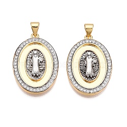 Brass Micro Pave Cubic Zirconia Pendants, Cadmium Free & Lead Free, Oval with Saint Jude Charms, Real 18K Gold Plated, 27x18.5x4mm, Hole: 3.5x5mm(KK-T070-24G)