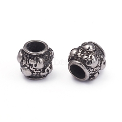 Halloween 304 Stainless Steel European Beads, Large Hole Beads, Barrel with Skull, Antique Silver, 8.5x9.5mm, Hole: 4.5mm(STAS-G220-42AS)