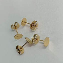 Ion Plating(IP) 304 Stainless Steel Stud Earring Findings, Flat Round, Real 18K Gold Plated, 10x0.3mm, Pin: 12x0.7mm(STAS-H436-24G-10mm)