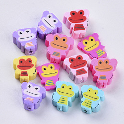 Handmade Polymer Clay Beads, Monkey, Mixed Color, 9~11x9~11x4~5mm, Hole: 1.6mm(X-CLAY-S093-23)