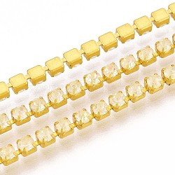 Iron Rhinestone Cup Chains, with Spool, Yellow, 2x2x2mm, about 29.99 Feet(9.14m)/Roll(CH-T006-05B-10)