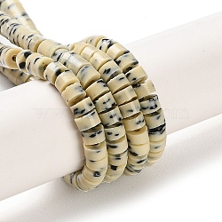 Imitation Dalmatian Handmade Porcelain Beads Strands, Dise, Light Goldenrod Yellow, 4~4.5x2~3mm, Hole: 1.2mm, about 150pcs/strand, 14.80''(37.6cm)(PORC-H011-04)