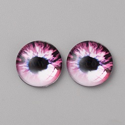 Glass Cabochons, Half Round/Dome with Eye Pattern, Medium Violet Red, 18x5.5mm(GLAA-WH0033-75E-09)
