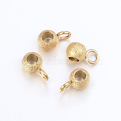 Ion Plating(IP) 304 Stainless Steel Tube Bails, Loop Bails, Textured, Rondelle Bail Beads, Golden, 7x4x3mm, Hole: 2mm, Inner diameter: 2mm(STAS-H423-12G)