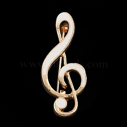 Alloy Enamel Brooch for Clothes Backpack, Musical Note, White, 39x16x10mm(JEWB-Q030-26B-G)