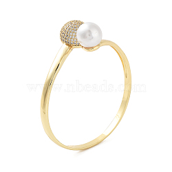 Rack Plating Brass Micro Pave Clear Cubic Zirconia Bangles, with Round Plastic Imitation Pearl, Cadmium Free & Lead Free, Long-Lasting Plated, Real 18K Gold Plated, Inner Diameter: 2-3/8x2-1/4 inch(6.05x5.85cm)(BJEW-M314-01G)