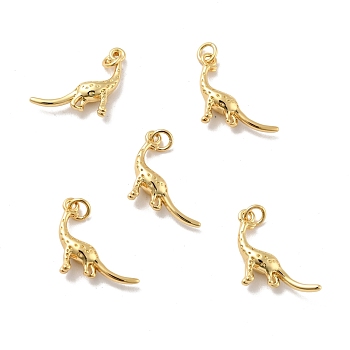 Dinosaur Brass Pendants, with Jump Rings, Cadmium Free & Nickel Free & Lead Free, Real 18K Gold Plated, 13.5x17x4mm, Hole: 2.8mm