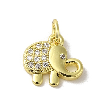 Real 18K Gold Plated Brass Pave Cubic Zirconia Pendants, with Jump Rings, Elephant, Clear, 11.5x12.5x2mm, Hole: 3mm