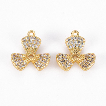Brass Micro Pave Clear Cubic Zirconia Pendants, Flower, Real 18K Gold Plated, 16x14.5x4mm, Hole: 1.2mm