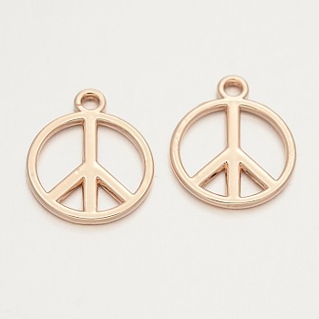 Cadmium Free & Nickel Free & Lead Free Alloy Peace Sign Pendants, Long-Lasting Plated, Light Gold, 17x14x1.5mm, Hole: 1.5mm