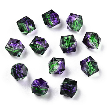 Two Tone Transparent Spray Painted Acrylic Beads, Polygon, Lilac, 7.5x8x8mm, Hole: 1.8mm, about 1690pcs/500g