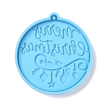 Christmas Ball with Word Pendant Silicone Molds, Resin Casting Molds, for UV Resin, Epoxy Resin Craft Making, Deep Sky Blue, 90x84x8mm, Hole: 3mm
