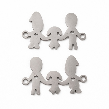 201 Stainless Steel Connector Charms, Family Links, Stainless Steel Color, 15x25x1mm, Hole: 1.6mm