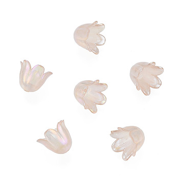 6-Petal Imitation Jelly Acrylic Bead Caps, AB Color Plated, Flower, Wheat, 11.5x10.5x8.5mm, Hole: 1.4mm