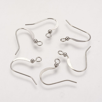 Brass French Earring Hooks, Flat Earring Hooks, Ear Wire, Nickel Free, with Beads and Horizontal Loop, Platinum, 15mm, Hole: 2mm, 21 Gauge, Pin: 0.7mm