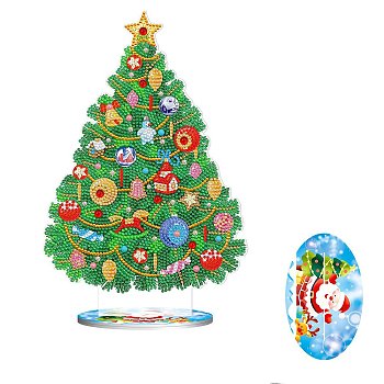 DIY Christmas Theme Display Decor Diamond Painting Kits, Including Plastic Board, Resin Rhinestones, Pen, Tray Plate and Glue Clay, Christmas Tree, 295x200x80mm