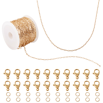 DIY Chain Necklace Bracelet Making Kit, Including Brass Cable Chains, 304 Stainless Steel Lobster Claw Clasps & Jump Rings, Real 14K Gold Plated, Chain: 3.5x1.4x0.4mm, 5M/set