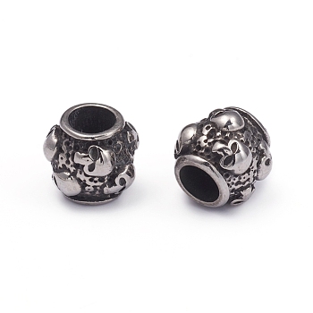 Halloween 304 Stainless Steel European Beads, Large Hole Beads, Barrel with Skull, Antique Silver, 8.5x9.5mm, Hole: 4.5mm