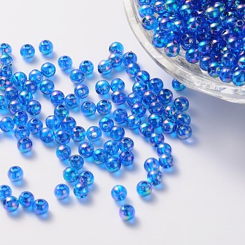 Eco-Friendly Transparent Acrylic Beads, Round, AB Color, Dodger Blue, 8mm, Hole: 1.5mm
