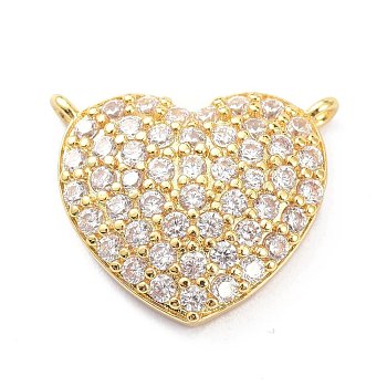 Brass Micro Pave Cubic Zirconia Pendants, Golden, Heart, Clear, 16x13.5x4mm, Hole: 1mm