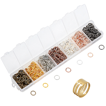 7 Colors Brass Open Jump Rings, with Brass Ring Tools for Buckling, Mixed Color, 8x1mm, Inner Diameter: 6mm, about 700pcs/box