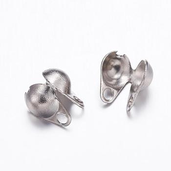 304 Stainless Steel Smooth Surface Bead Tips, Calotte Ends, Clamshell Knot Cover, Stainless Steel Color, 4x3mm, Hole: 0.8mm