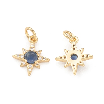Eco-Friendly Brass Micro Pave Cubic Zirconia Charms, with Jump Ring & Glass, Lead Free & Cadmium Free, Long-Lasting Plated, Sparkling Star Charm, Real 18K Gold Plated, 14x12x3mm, Hole: 3.5mm