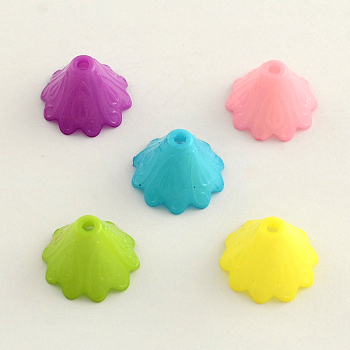 Opaque Acrylic Flower Bead Caps, Multi-Petal, Mixed Color, 15x10mm, Hole: 2mm