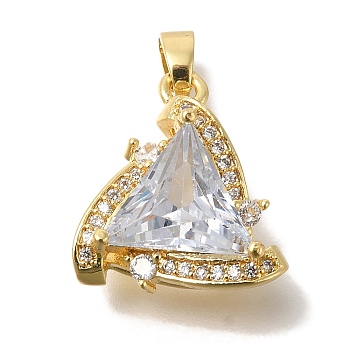 Brass Micro Pave Cubic Zirconia Pendants, with Jump Ring Charms, Triangle, 18x16x9mm, Hole: 4x3mm