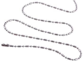 304 Stainless Steel Ball Chain Necklaces, Ball & Bar Beaded Necklaces, Stainless Steel Color, 26 inch, Round: 2.4mm, Oval: 2.4x5mm