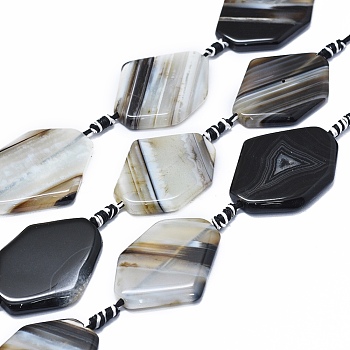 Natural Banded Agate/Striped Agate Beads Strands, Dyed & Heated, Rhombus, Colorful, 38~40x27~30x5.5~7mm, Hole: 2~3mm, about 8pcs/strand, 15.5 inch(39.5cm)